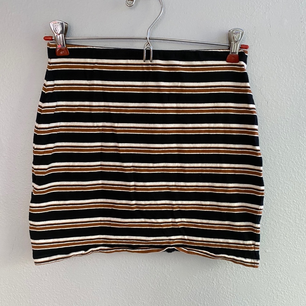 Black, white, and brown striped pencil skirt